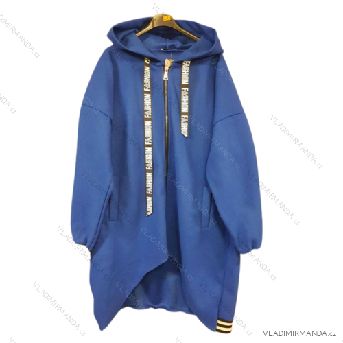 Kabát flaušový se zipem s kapucí dámská nadrozměr (XL/2XL ONE SIZE) ITALSKÁ MÓDA IM422842 Royal blue L/XL