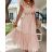 Women's Elegant Tulle Party Short Sleeve Dress (S/M ONE SIZE) ITALIAN FASHION IMM23M9663 S/M béžová