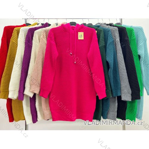 Knitted Dress with Hood Long Sleeve Women's Plus Size (XL/2XL/3XL ONE SIZE) ITALIAN FASHION IM423451