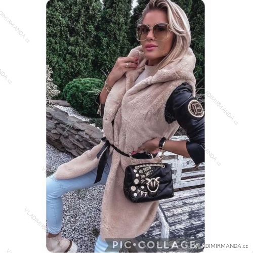 Women's Sleeveless Hooded Fur Vest (SL) ITALIAN FASHION IMWBL23024