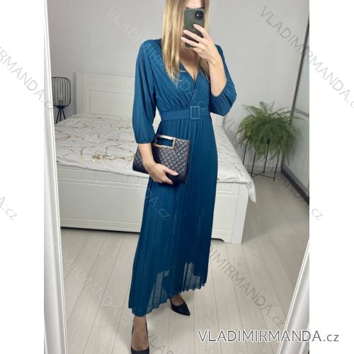 Women's Belted Long Sleeve Chiffon Long Dress (S/M ONE SIZE) ITALIAN FASHION IMM23M9668