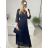 Women's Belted Long Sleeve Chiffon Long Dress (S/M ONE SIZE) ITALIAN FASHION IMM23M9668