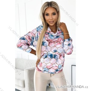 390-3 Kangaroo hoodie - golden hexagons and pink and blue marble