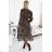 505-1 WILD Longer chiffon dress with a neckline, ruffles and a belt - leopard print