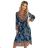 510-1 Pleated midi dress with a neckline, long sleeves and a black belt - blue and brown pattern