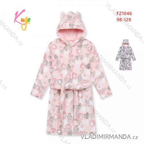 Warm fluffy bathrobe with hood for girls (98-128) KUGO FZ-6717