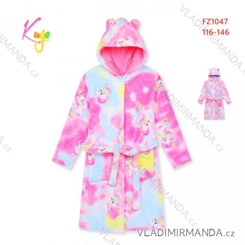 Warm fluffy bathrobe with hood for girls (98-128) KUGO FZ-6717