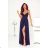 Women's Long Elegant Dress with Wide Straps (SL) FRENCH FASHION FMPEL23VELVET dark blue 40