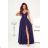 Women's Long Elegant Dress with Wide Straps (SL) FRENCH FASHION FMPEL23VELVET dark blue 40