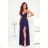 Women's Long Elegant Dress with Wide Straps (SL) FRENCH FASHION FMPEL23VELVET dark blue 40