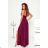 Women's Long Elegant Dress with Wide Straps (SL) FRENCH FASHION FMPEL23VELVET Wine 36