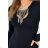 Viscose dress with a decoration on the neckline, black