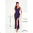 Women's Long Elegant Dress with Wide Straps (SL) FRENCH FASHION FMPEL23VELVET dark blue 34