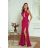 Women's Long Elegant Dress with Wide Straps (SL) FRENCH FASHION FMPEL23VELVET fuchsia 40