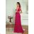 Women's Long Elegant Dress with Wide Straps (SL) FRENCH FASHION FMPEL23VELVET fuchsia 40