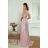 Women's Long Elegant Dress with Wide Straps (SL) FRENCH FASHION FMPEL23VELVET pink 34