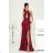 Women's Long Elegant Dress with Wide Straps (SL) FRENCH FASHION FMPEL23VELVET Wine 38