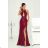 Women's Long Elegant Dress with Wide Straps (SL) FRENCH FASHION FMPEL23VELVET Wine 38