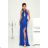 Women's Long Elegant Dress with Wide Straps (SL) FRENCH FASHION FMPEL23VELVET Royal blue 34