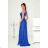 Women's Long Elegant Dress with Wide Straps (SL) FRENCH FASHION FMPEL23VELVET Royal blue 34