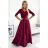 309-9 AMBER elegant long maxi dress with lace neckline - burgundy