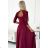 309-9 AMBER elegant long maxi dress with lace neckline - burgundy