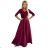 309-9 AMBER elegant long maxi dress with lace neckline - burgundy