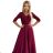 309-9 AMBER elegant long maxi dress with lace neckline - burgundy