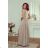 Women's Long Elegant Dress with Wide Straps (SL) FRENCH FASHION FMPEL23VELVET beige 48