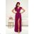 Women's Long Elegant Dress with Wide Straps (SL) FRENCH FASHION FMPEL23VELVET dark pink 50