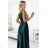 299-9 CHIARA elegant satin maxi dress with straps - green Green M