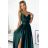 299-9 CHIARA elegant satin maxi dress with straps - green Green M