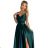 299-9 CHIARA elegant satin maxi dress with straps - green Green M