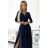 309-7 AMBER lace long satin dress with a neckline - dark blue -   dark blue -   XL