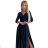 309-7 AMBER lace long satin dress with a neckline - dark blue -   dark blue -   XL