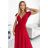 411-2 CRYSTAL long shimmering dress with a neckline - red red S