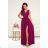 Women's Long Elegant Dress with Wide Straps (SL) FRENCH FASHION FMPEL23VELVET wine 36