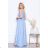 Women's Long Elegant Dress with Wide Straps (SL) FRENCH FASHION FMPEL23VELVET Light blue 34