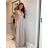 Women's Long Elegant Dress with Wide Straps (SL) FRENCH FASHION FMPEL23VELVET beige 44