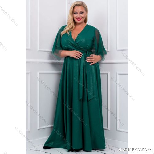 Women's Plus Size (42-46) Long Elegant Party Sleeveless Dress POLISH FASHION PMLBC23265-10 dark green 44