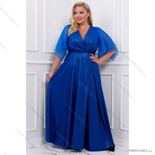 Women's Plus Size (42-46) Long Elegant Party Sleeveless Dress POLISH FASHION PMLBC23265-10 Royal blue 44