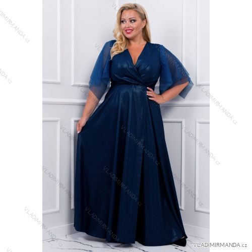 Women's Plus Size (42-46) Long Elegant Party Sleeveless Dress POLISH FASHION PMLBC23265-10 dark blue 44