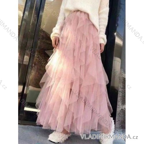 Women's Long Tulle Skirt (S/M ONE SIZE) ITALIAN FASHION IMWB233518 pink S/M