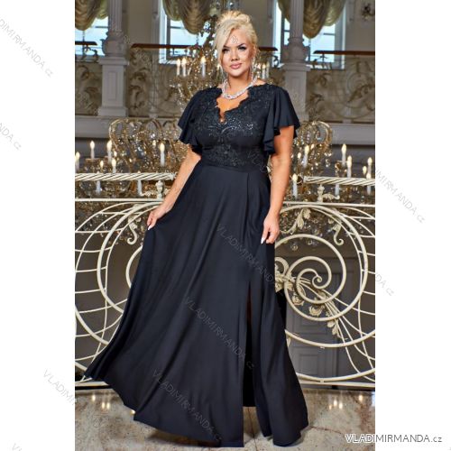 Women's Plus Size (42-46) Long Elegant Party Sleeveless Dress POLISH FASHION PMLBC23265-10 black 38