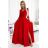 309-8 AMBER lace, elegant long dress with a neckline and leg slit - red