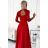 309-8 AMBER lace, elegant long dress with a neckline and leg slit - red