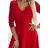 309-8 AMBER lace, elegant long dress with a neckline and leg slit - red