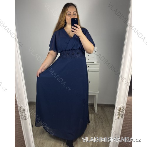 Women's Plus Size Dress Long Elegant Casual Short Sleeve (2XL/3XL ONE SIZE) ITALIAN FASHION IM423ISABELA L/XL dark blue