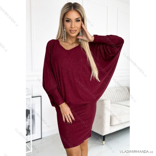 402-4 Bat dress with a neckline - burgundy color with glitter