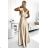 411-7 CRYSTAL satin long dress with a neckline - gold